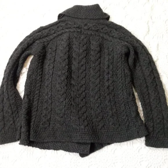 Aran Crafts Cardigan Sweater 100% Merino Wool Gray Cable Knit Heavy Medium Women - Picture 10 of 10
